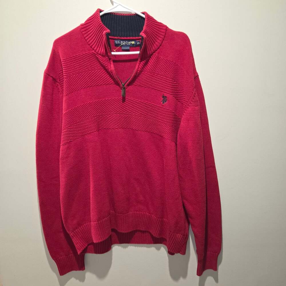 U.S. Polo Assn. Men's Red Quarter Zip Knit Pullover Sweater Size XXL